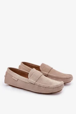 Discount Big Star Shoes Zamszowe Mokasyny Męskie Big Star RR174050 Beżowe Beżowy