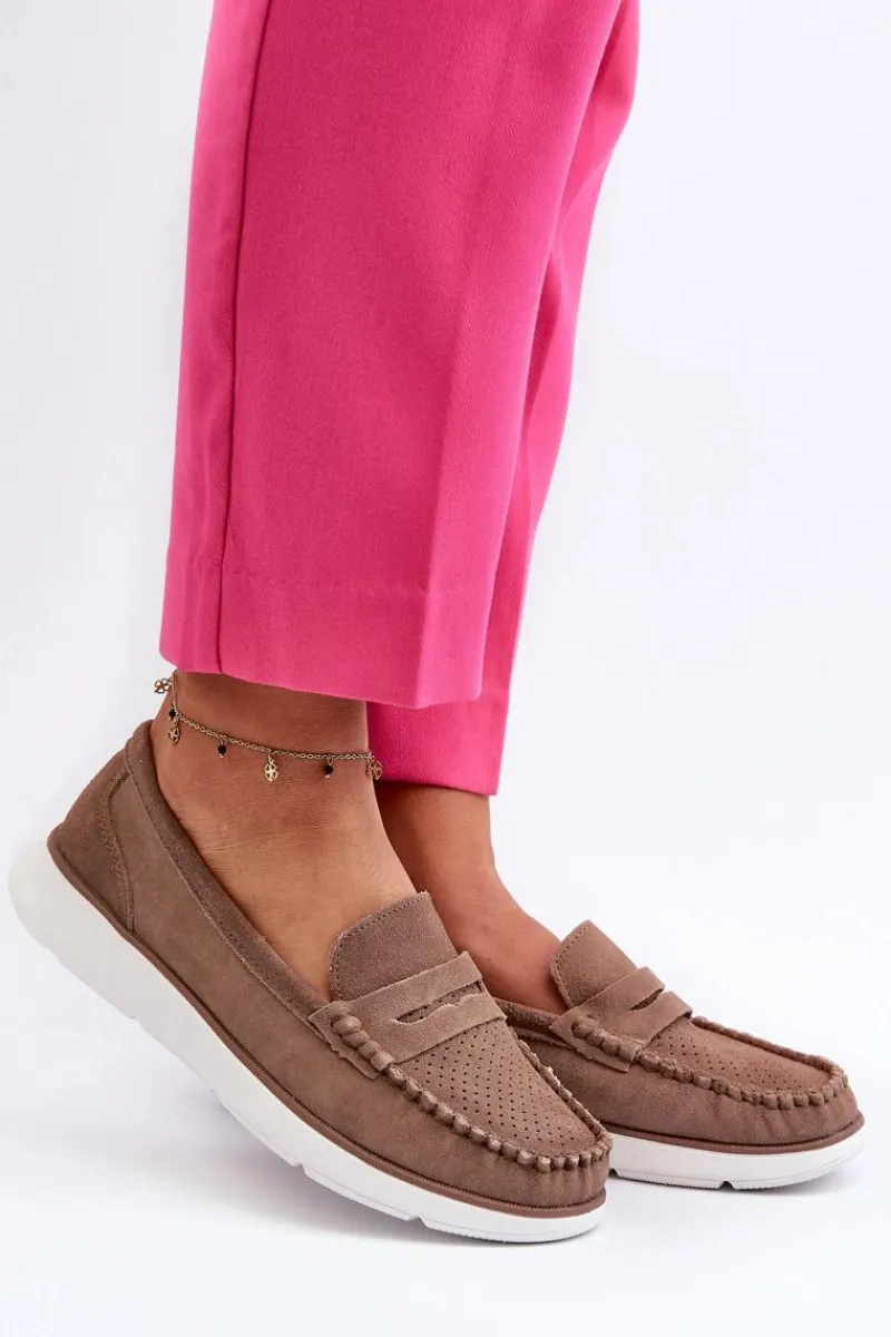 Clearance Buty Sergio Leone Zamszowe Mokasyny Na Platformie Sergio Leone SP012 Brązowe Brązowy