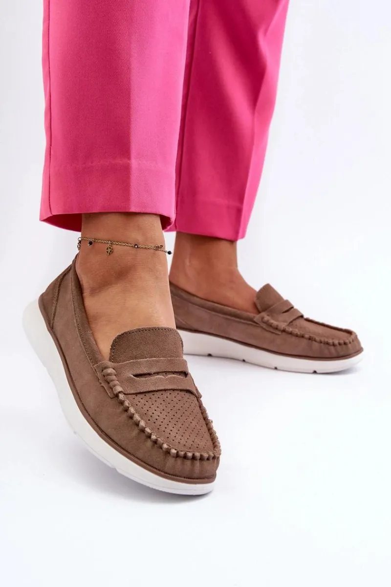 Clearance Buty Sergio Leone Zamszowe Mokasyny Na Platformie Sergio Leone SP012 Brązowe Brązowy