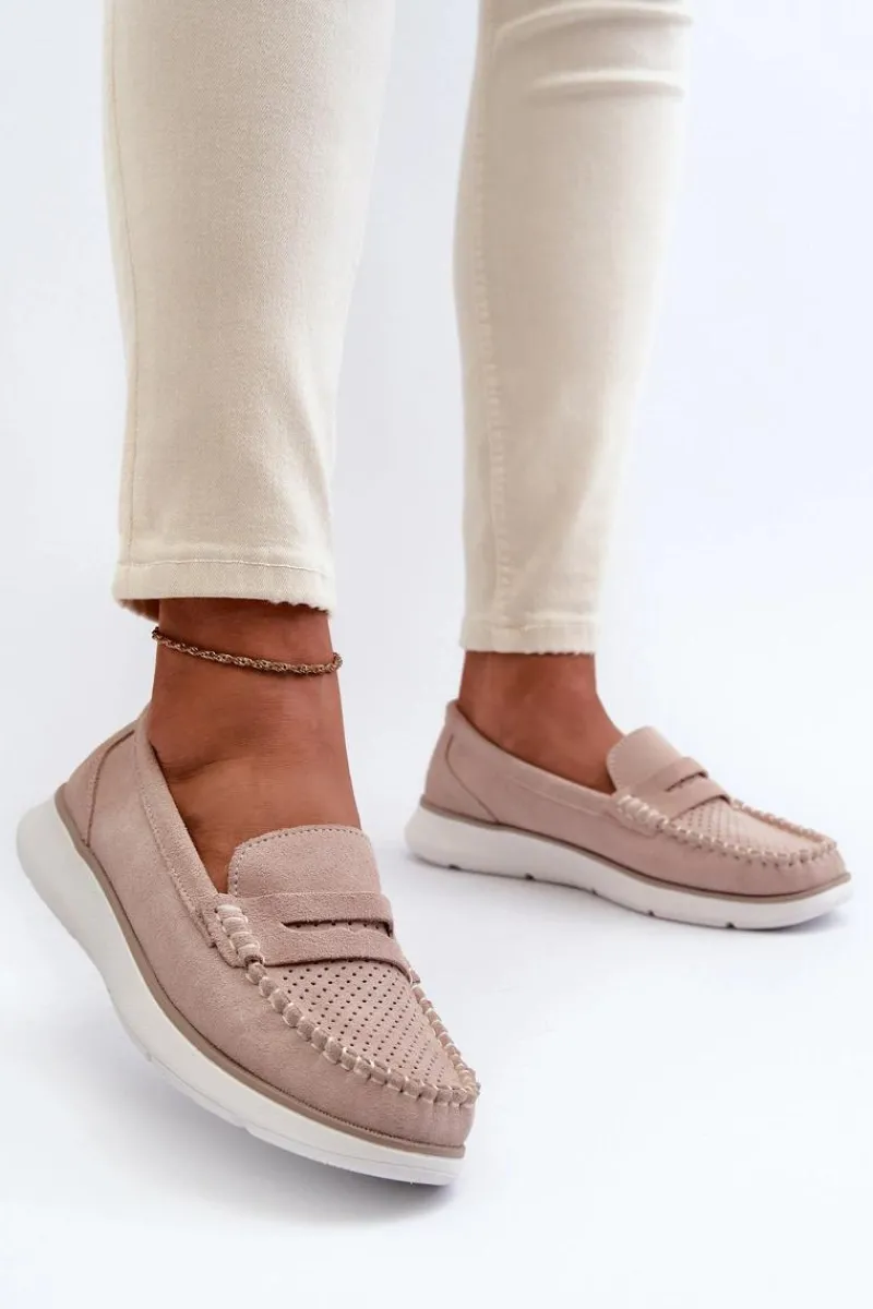 Loafersy Damskie|Mokasyny Na Platformie>Buty Sergio Leone Zamszowe Mokasyny Na Platformie Sergio Leone SP012 Beżowe Beżowy