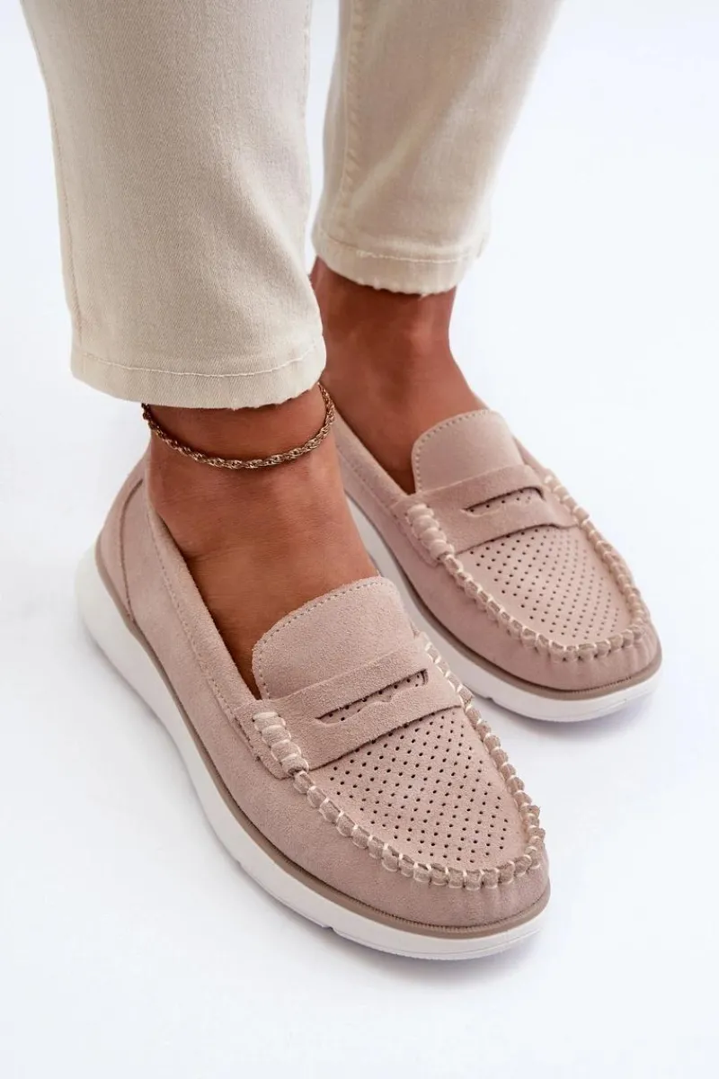 Loafersy Damskie|Mokasyny Na Platformie>Buty Sergio Leone Zamszowe Mokasyny Na Platformie Sergio Leone SP012 Beżowe Beżowy