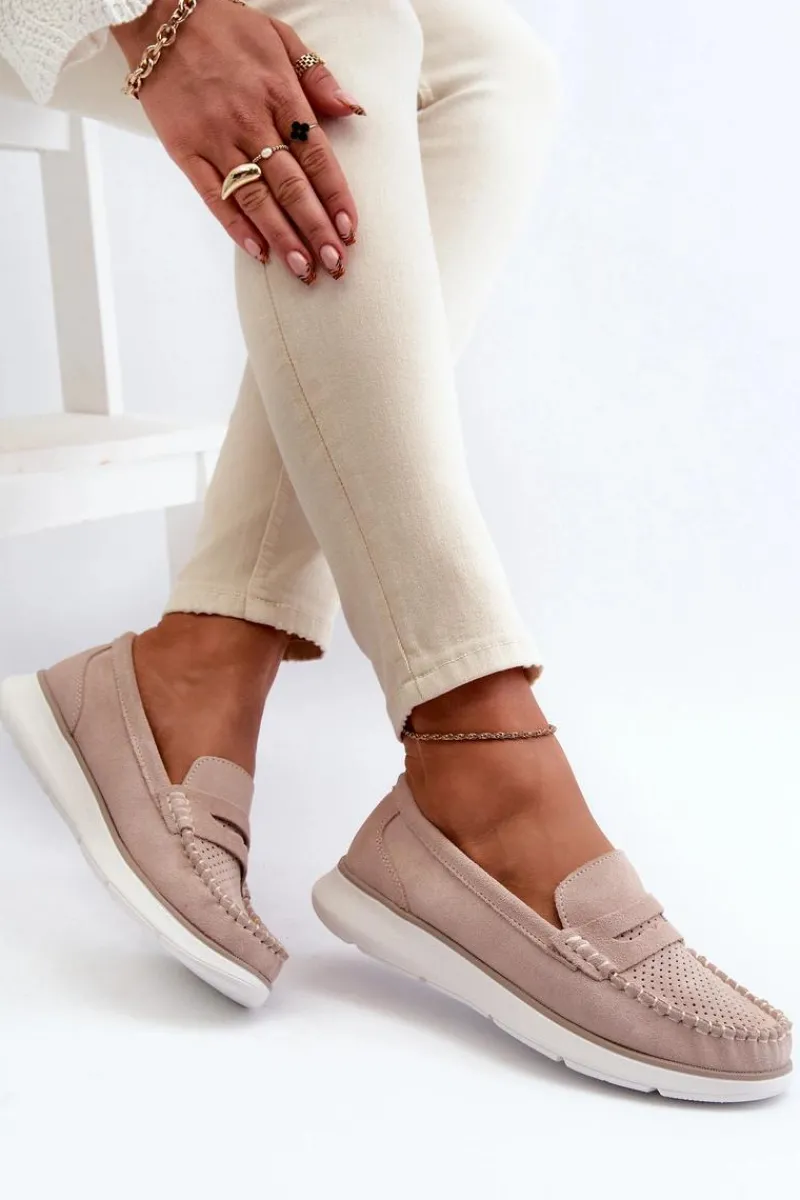 Loafersy Damskie|Mokasyny Na Platformie>Buty Sergio Leone Zamszowe Mokasyny Na Platformie Sergio Leone SP012 Beżowe Beżowy