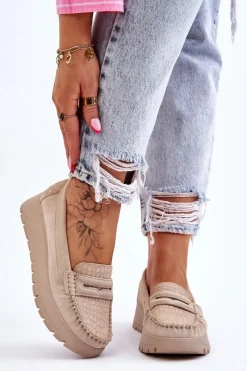 Mokasyny Na Platformie|Mokasyny Damskie Zamszowe>Boto Zamszowe Mokasyny Na Platformie Jasnobeżowe Lemar Milana