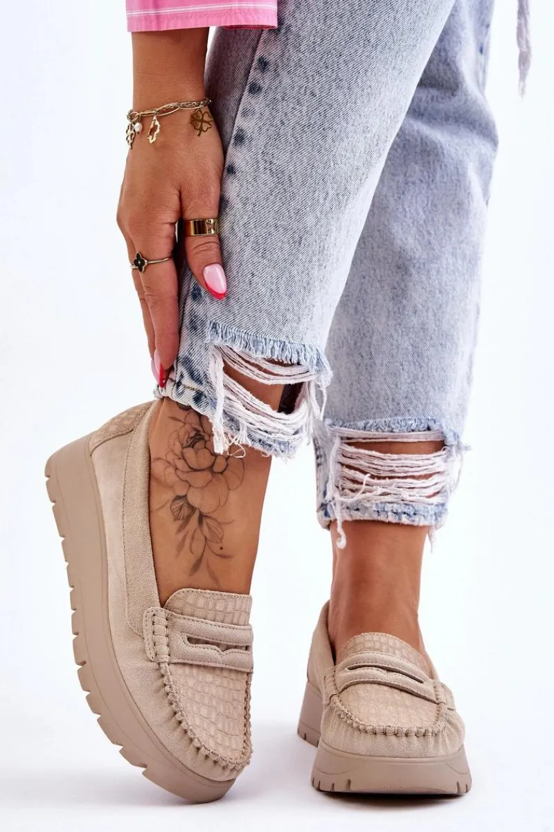 Mokasyny Na Platformie|Mokasyny Damskie Zamszowe>Boto Zamszowe Mokasyny Na Platformie Jasnobeżowe Lemar Milana