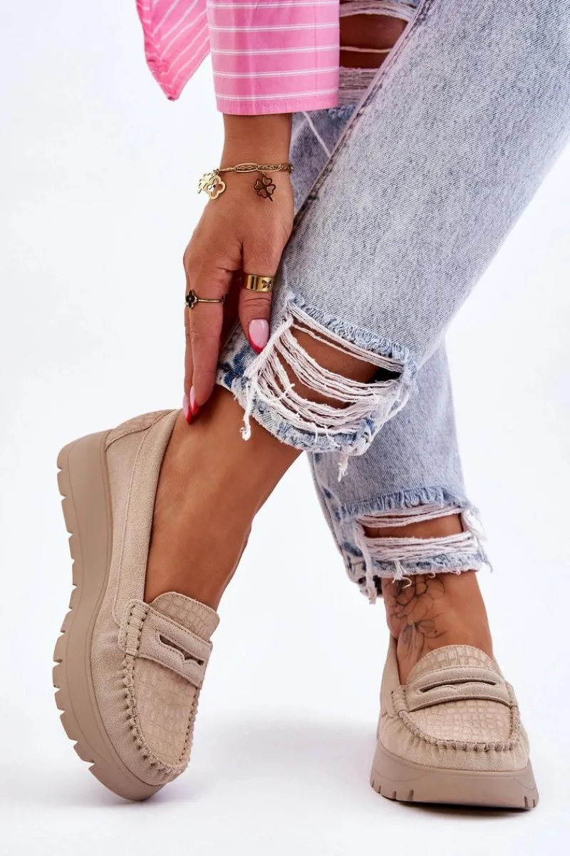 Mokasyny Na Platformie|Mokasyny Damskie Zamszowe>Boto Zamszowe Mokasyny Na Platformie Jasnobeżowe Lemar Milana