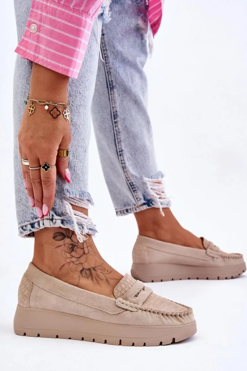 Mokasyny Na Platformie|Mokasyny Damskie Zamszowe>Boto Zamszowe Mokasyny Na Platformie Jasnobeżowe Lemar Milana