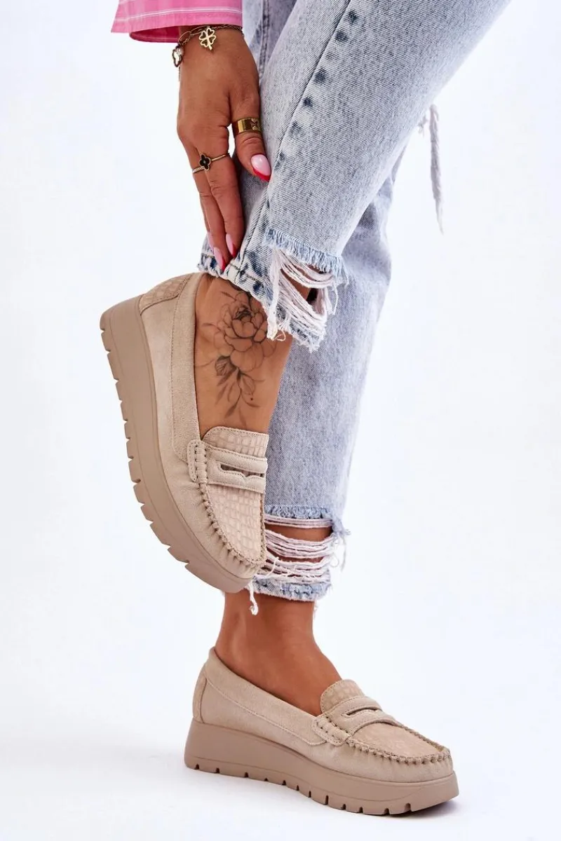 Mokasyny Na Platformie|Mokasyny Damskie Zamszowe>Boto Zamszowe Mokasyny Na Platformie Jasnobeżowe Lemar Milana