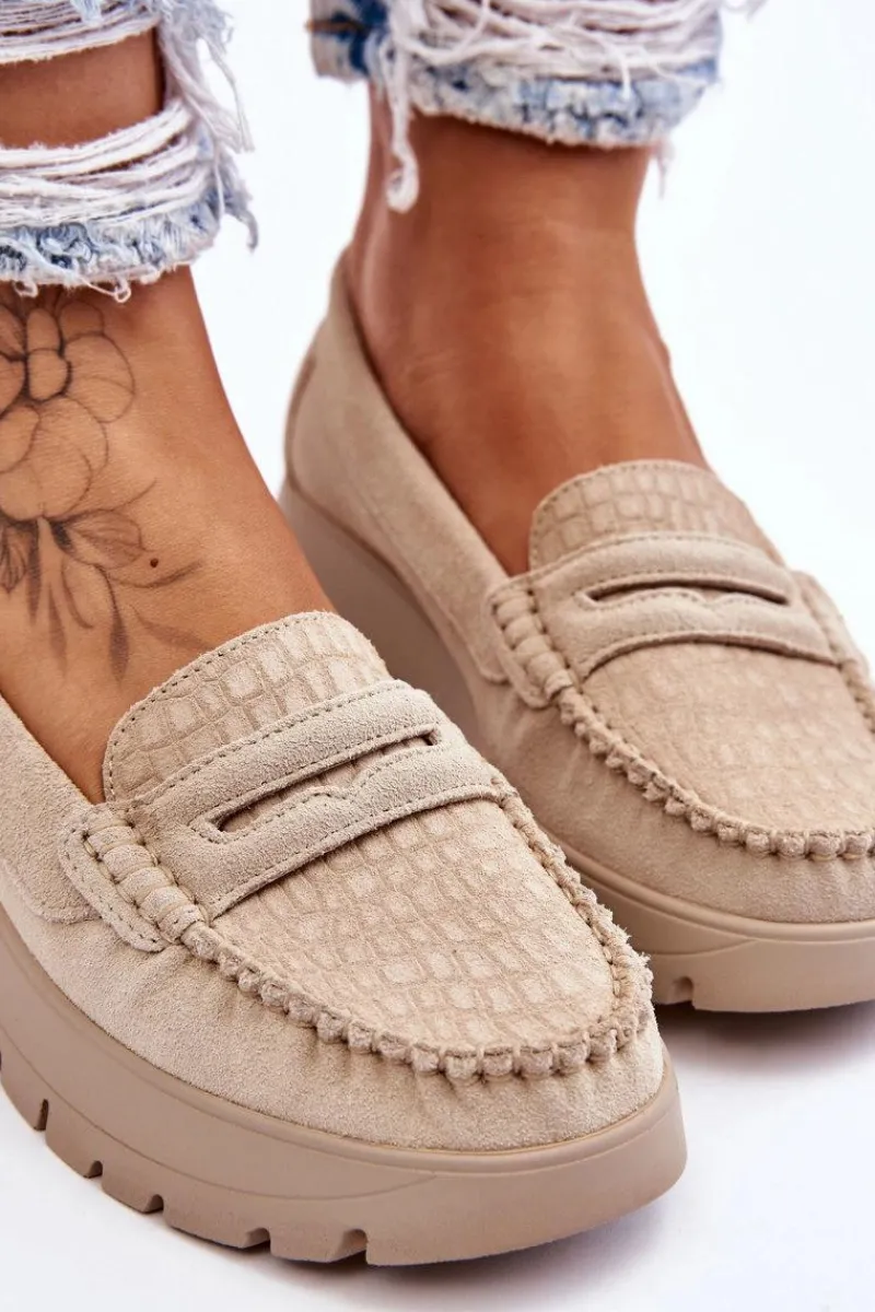 Mokasyny Na Platformie|Mokasyny Damskie Zamszowe>Boto Zamszowe Mokasyny Na Platformie Jasnobeżowe Lemar Milana