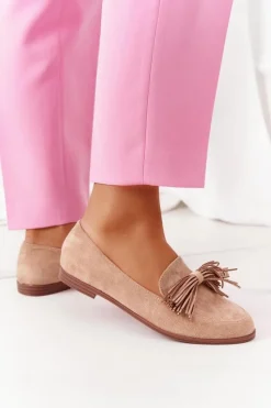 Clearance Zamszowe Mokasyny Z Frędzlami Beżowe Alicante Damskie Mokasyny Damskie Zamszowe