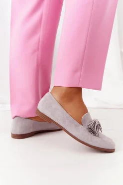 Discount Zamszowe Mokasyny Z Frędzlami Szare Alicante Damskie Mokasyny Damskie Zamszowe