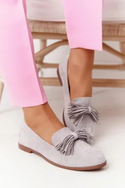 Discount Zamszowe Mokasyny Z Frędzlami Szare Alicante Damskie Mokasyny Damskie Zamszowe