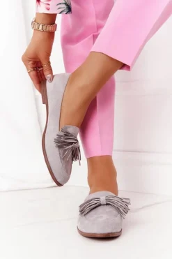 Discount Zamszowe Mokasyny Z Frędzlami Szare Alicante Damskie Mokasyny Damskie Zamszowe