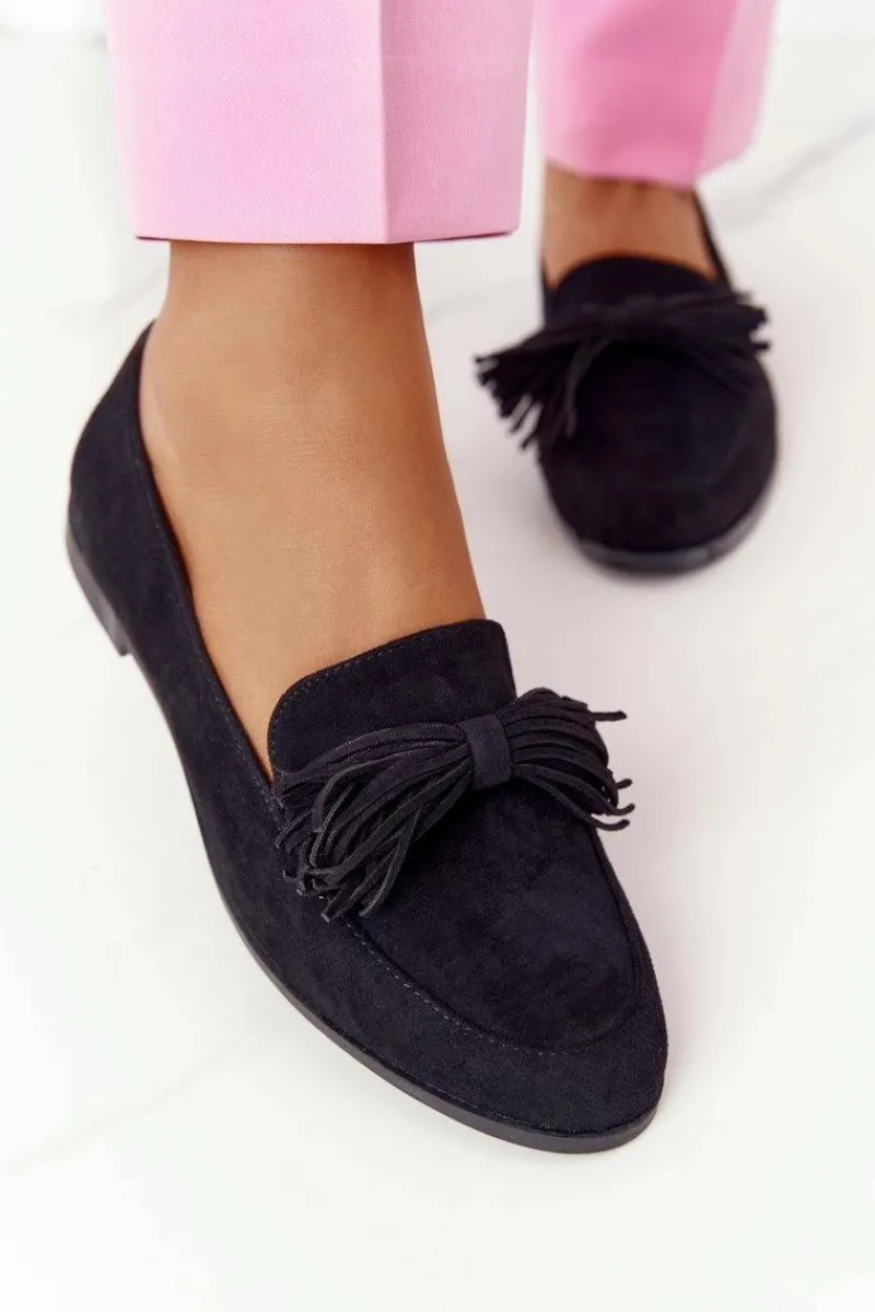 Hot Zamszowe Mokasyny Z Frędzlami Czarne Alicante Damskie Mokasyny Damskie Zamszowe