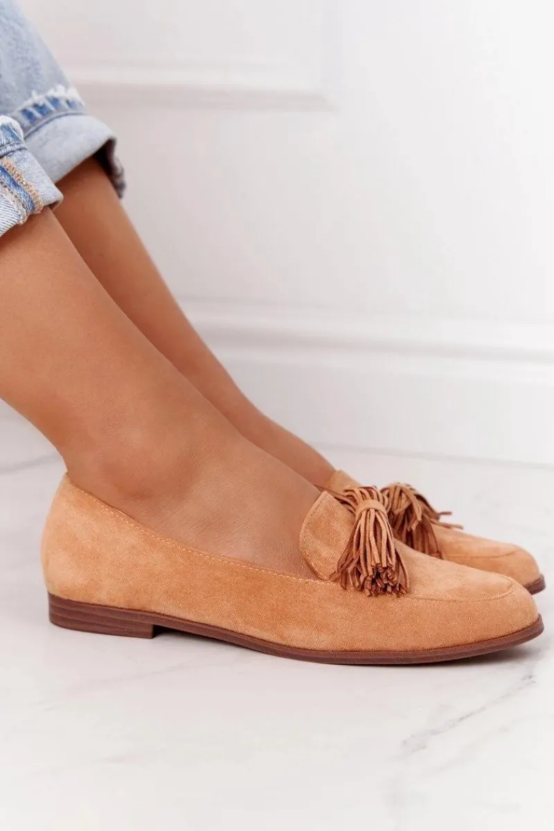 Best Evento Zamszowe Mokasyny Z Frędzlami Camel Alicante