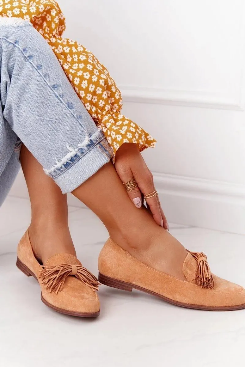 Best Evento Zamszowe Mokasyny Z Frędzlami Camel Alicante