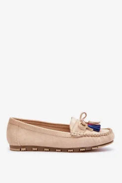 Clearance Zamszowe Mokasyny Z Kokardą I Frędzlami Beżowe Dorine Damskie Loafersy Damskie|Mokasyny Damskie Zamszowe