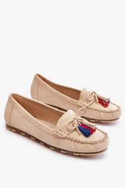 Clearance Zamszowe Mokasyny Z Kokardą I Frędzlami Beżowe Dorine Damskie Loafersy Damskie|Mokasyny Damskie Zamszowe