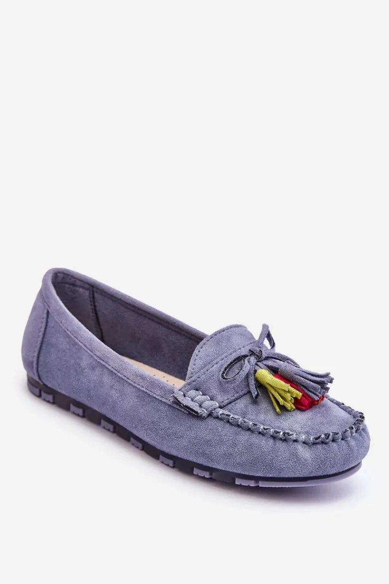 Loafersy Damskie|Mokasyny Damskie Zamszowe>Boto Zamszowe Mokasyny Z Kokardą I Frędzlami e Dorine Niebieski