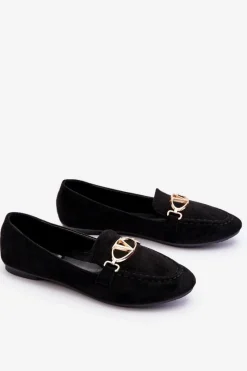 Outlet Buty damskie Vinceza Zamszowe Mokasyny Z Ozdobnym Elementem Czarne Reed