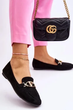 Outlet Buty damskie Vinceza Zamszowe Mokasyny Z Ozdobnym Elementem Czarne Reed