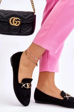 Outlet Buty damskie Vinceza Zamszowe Mokasyny Z Ozdobnym Elementem Czarne Reed