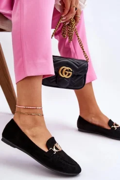 Outlet Buty damskie Vinceza Zamszowe Mokasyny Z Ozdobnym Elementem Czarne Reed