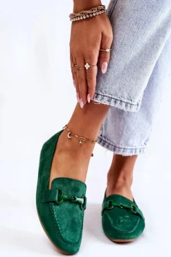 Hot Boto Zamszowe Mokasyny Z Ozdobą Zielone Santi