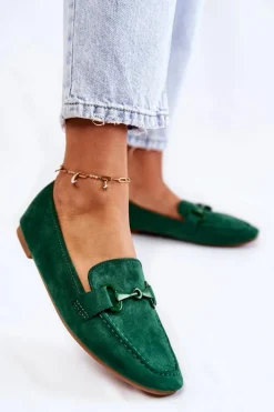 Hot Boto Zamszowe Mokasyny Z Ozdobą Zielone Santi