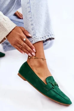 Hot Boto Zamszowe Mokasyny Z Ozdobą Zielone Santi