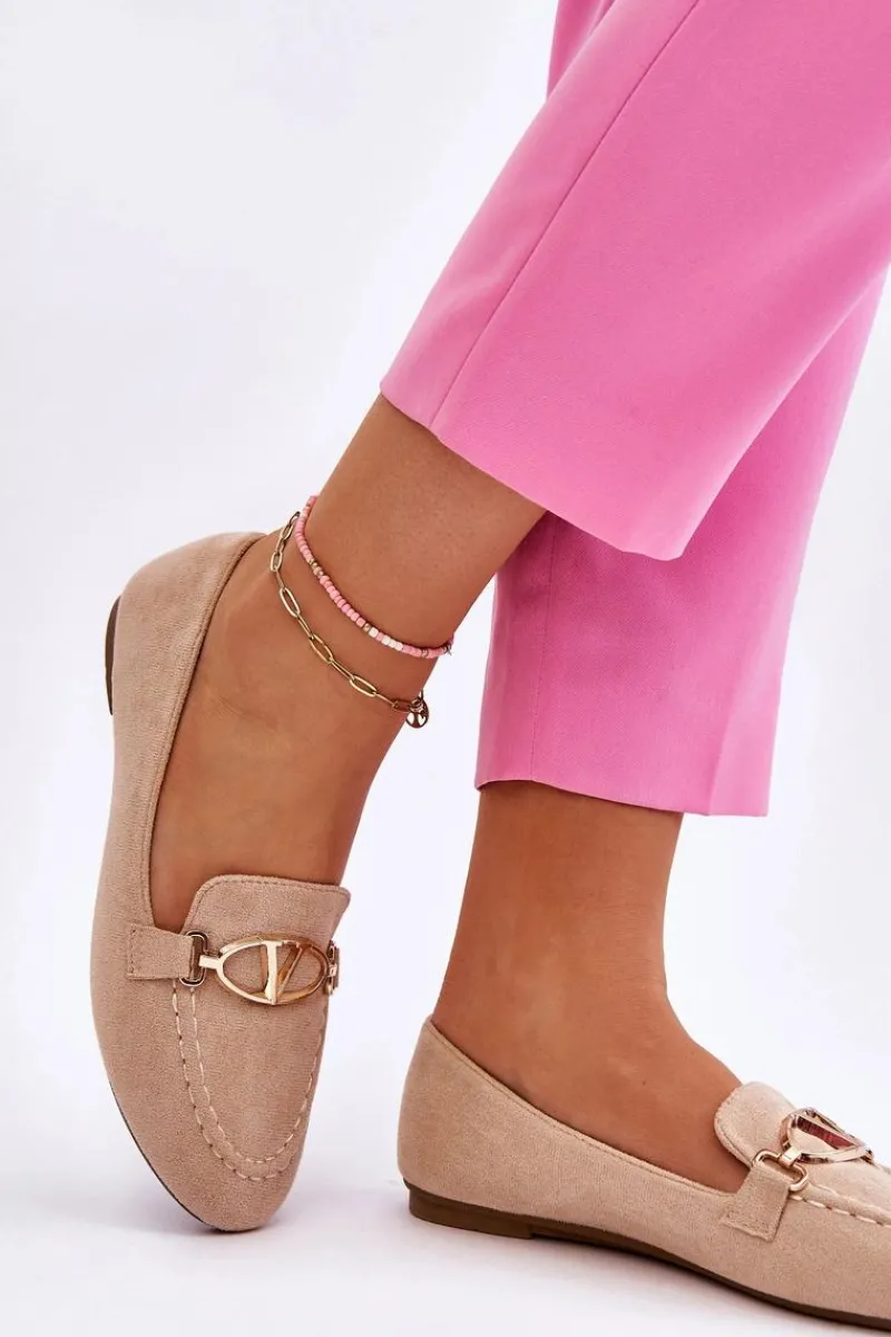 Mokasyny Damskie Zamszowe>Buty damskie Vinceza Zamszowe Mokasyny Z Ozdobnym Elementem Beżowe Reed