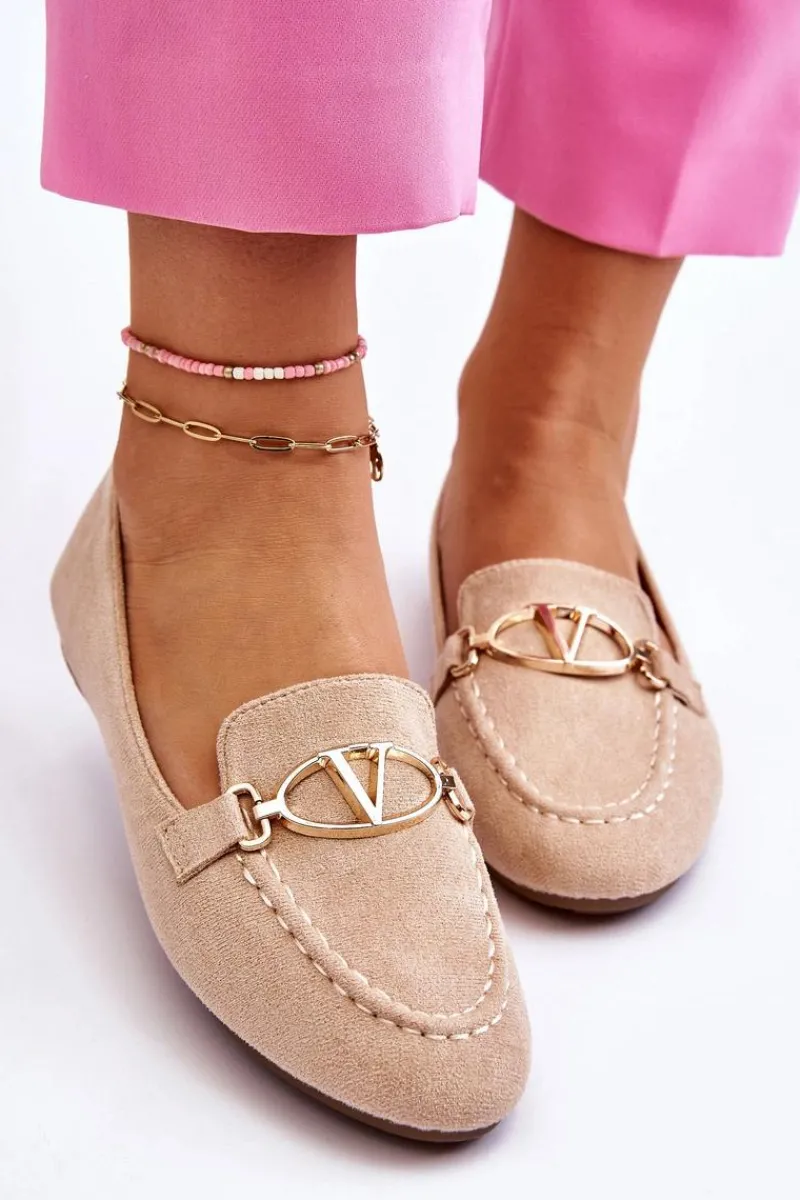 Mokasyny Damskie Zamszowe>Buty damskie Vinceza Zamszowe Mokasyny Z Ozdobnym Elementem Beżowe Reed