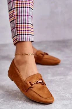 New Boto Zamszowe Mokasyny Z Ozdobą Camel Santi