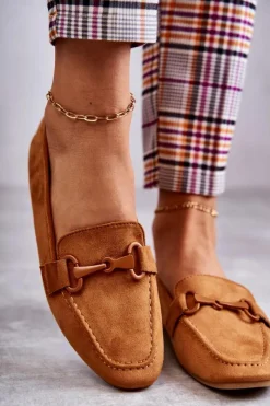 New Boto Zamszowe Mokasyny Z Ozdobą Camel Santi