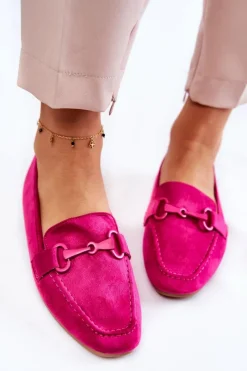 Loafersy Damskie|Mokasyny Płaskie>Boto Zamszowe Mokasyny Z Ozdobą Fuksja Santi