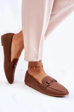 Zamszowe Mokasyny Z Ozdobą Brązowe Santi Damskie Loafersy Damskie|Mokasyny Płaskie