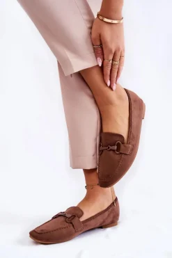 Zamszowe Mokasyny Z Ozdobą Brązowe Santi Damskie Loafersy Damskie|Mokasyny Płaskie