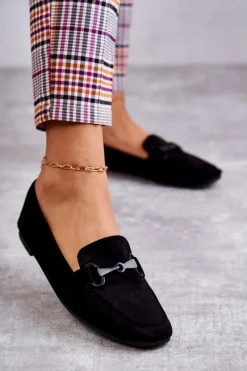 Loafersy Damskie|Mokasyny Płaskie>Boto Zamszowe Mokasyny Z Ozdobą Czarne Santi