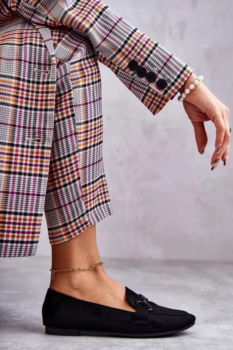 Loafersy Damskie|Mokasyny Płaskie>Boto Zamszowe Mokasyny Z Ozdobą Czarne Santi