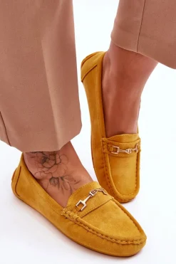 Zamszowe Mokasyny Z Ozdobą Żółte Eleina Damskie Mokasyny Damskie Zamszowe