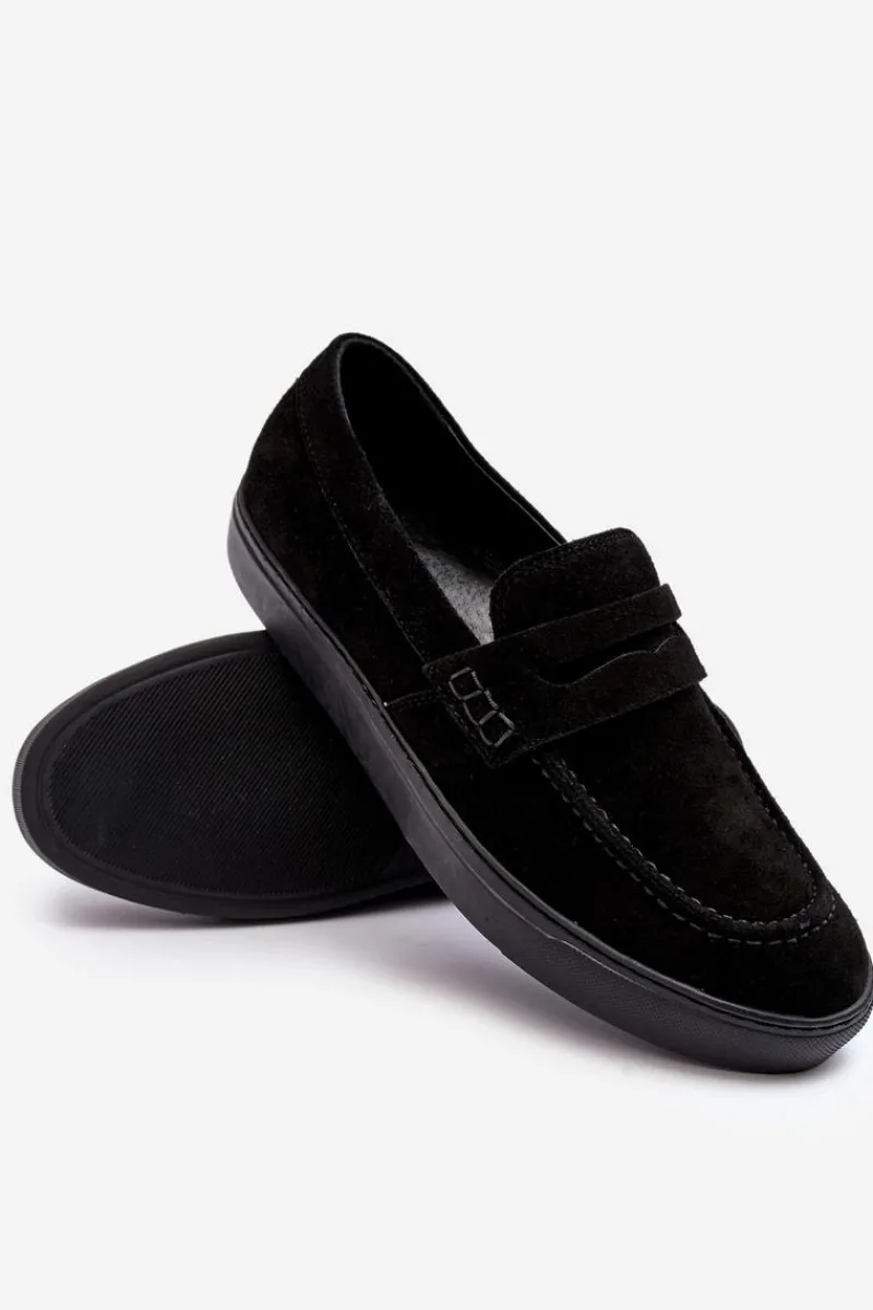 Hot Zamszowe Męskie Półbuty Loafersy 1574 Czarne Męskie Półbuty Casual|Półbuty Eleganckie