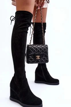 Sale Boto Zamszowe Muszkieterki Kozaki Na Koturnie Czarne Mephal