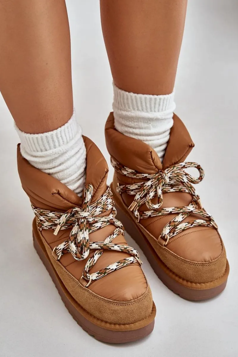 Śniegowce Damskie>D.Franklin Zamszowe Śniegowce Damskie Z Grubym Sznurowaniem DFSH375003 Brązowe Brązowy