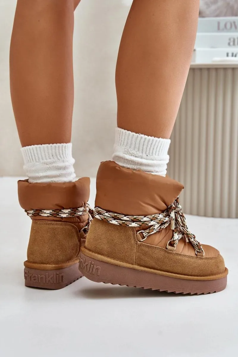 Śniegowce Damskie>D.Franklin Zamszowe Śniegowce Damskie Z Grubym Sznurowaniem DFSH375003 Brązowe Brązowy