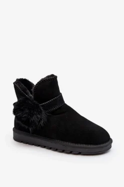Śniegowce Damskie>Boto Zamszowe Śniegowce Damskie Z Wycięciami Czarne Eraclio
