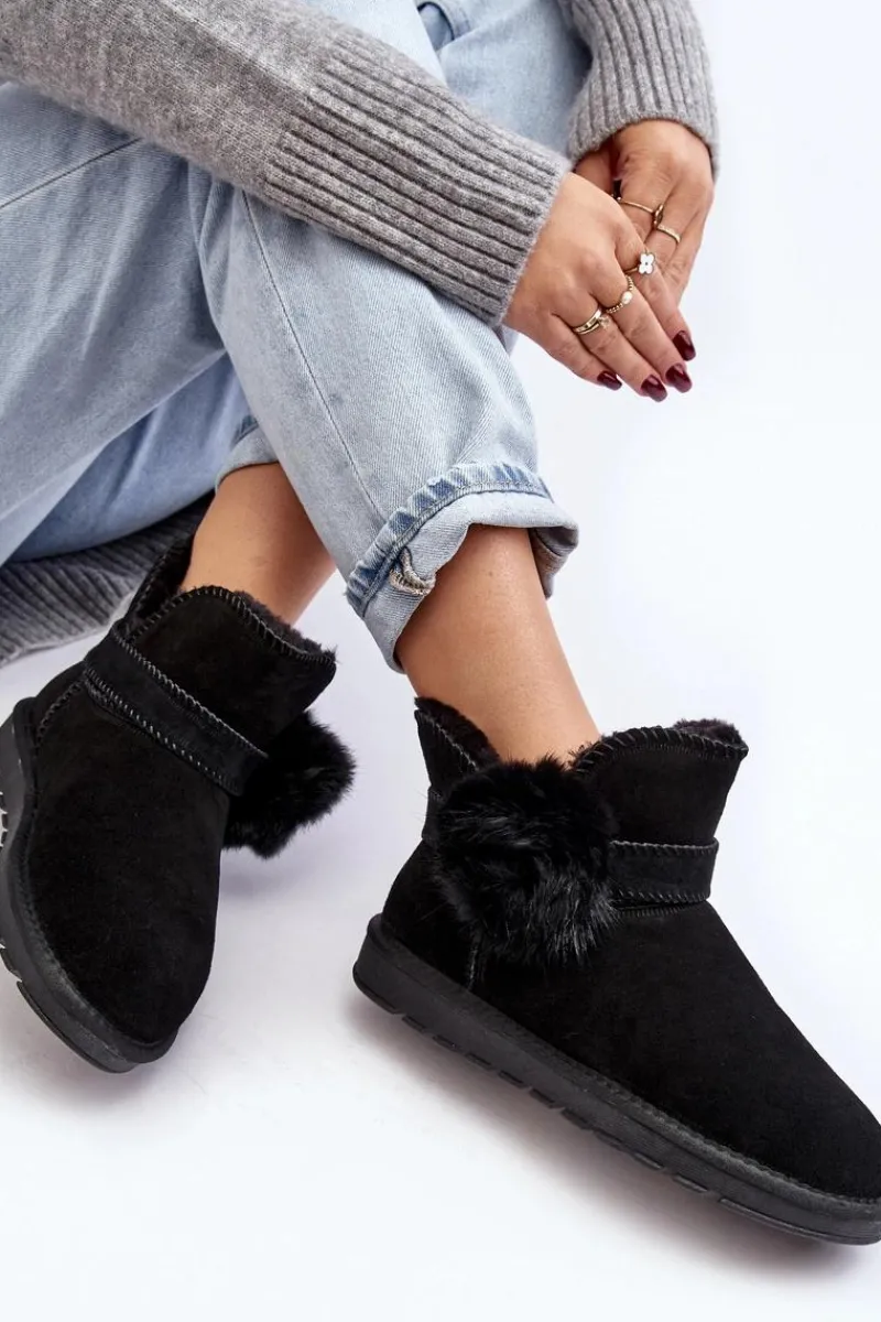 Śniegowce Damskie>Boto Zamszowe Śniegowce Damskie Z Wycięciami Czarne Eraclio