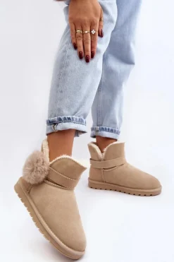 Sale Zamszowe Śniegowce Damskie Z Wycięciami Beżowe Eraclio Damskie Śniegowce Damskie