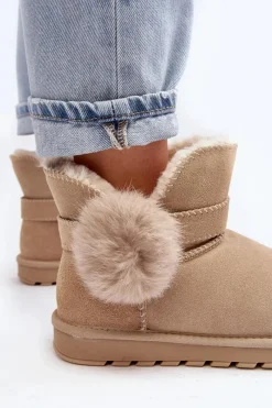 Sale Zamszowe Śniegowce Damskie Z Wycięciami Beżowe Eraclio Damskie Śniegowce Damskie