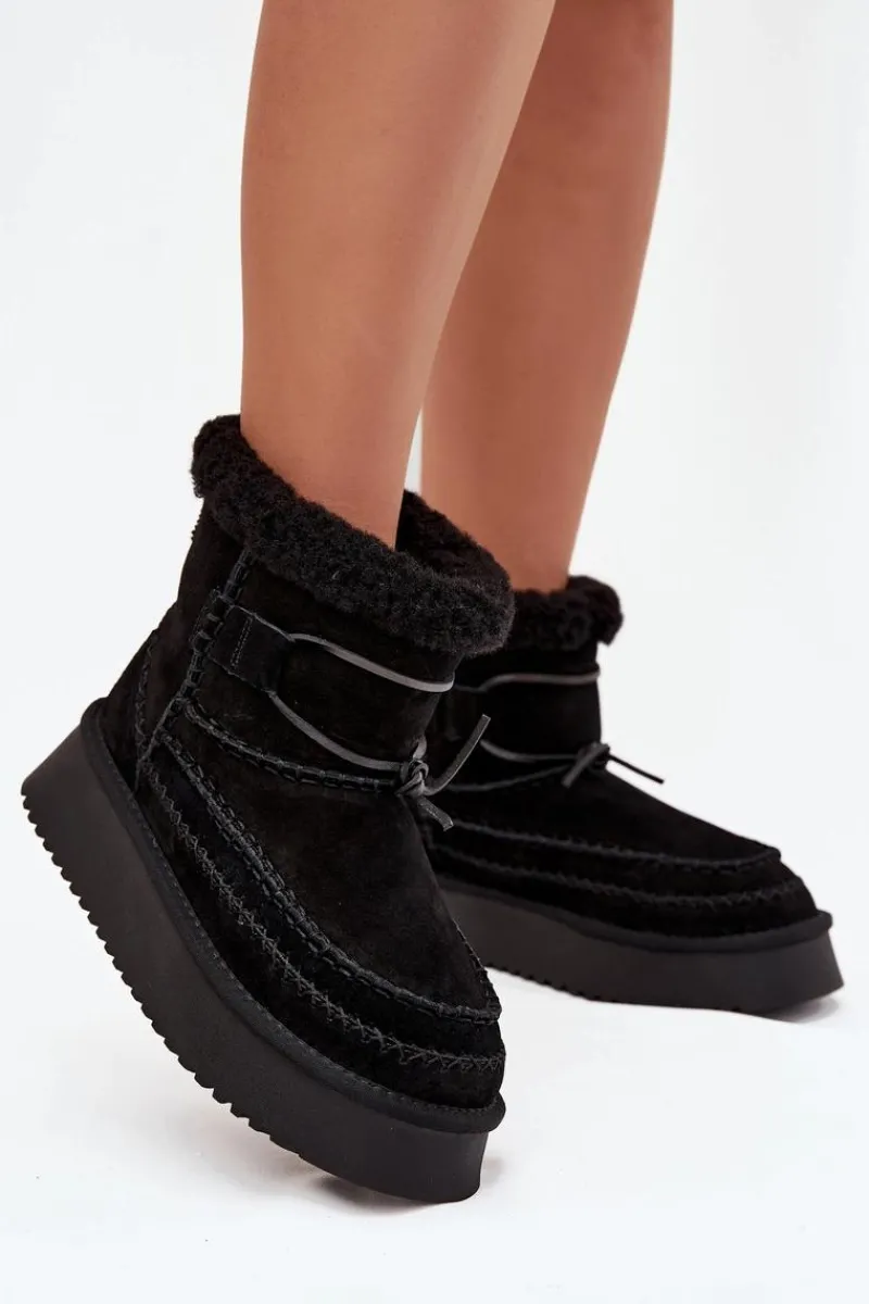 Outlet Big Star Shoes Zamszowe Śniegowce Damskie Z Ozdobnymi Przeszyciami Big Star SS274372 Czarne Czarny