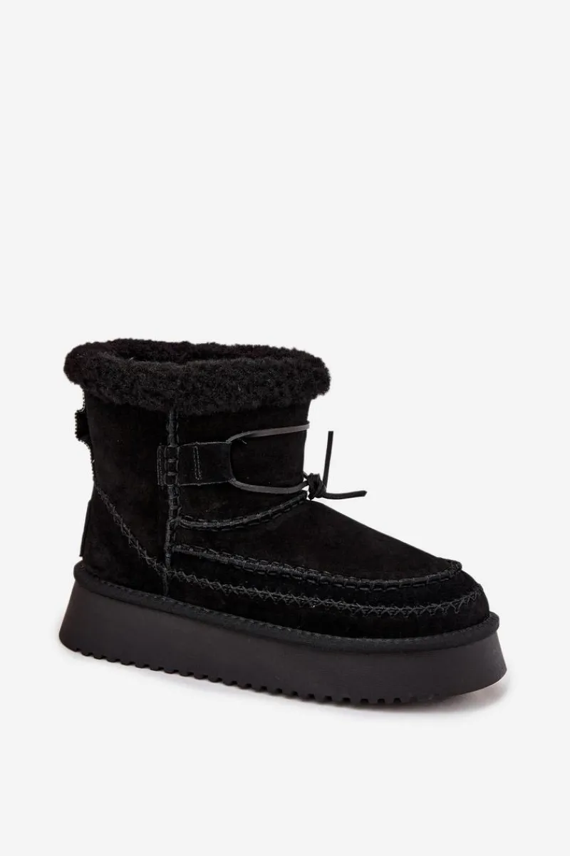 Outlet Big Star Shoes Zamszowe Śniegowce Damskie Z Ozdobnymi Przeszyciami Big Star SS274372 Czarne Czarny