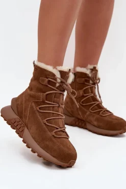 Śniegowce Damskie>Big Star Shoes Zamszowe Śniegowce Damskie Z Futerkiem Big Star SS274318 Brązowe Brązowy